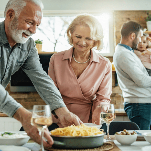 A family preparing a meal together
