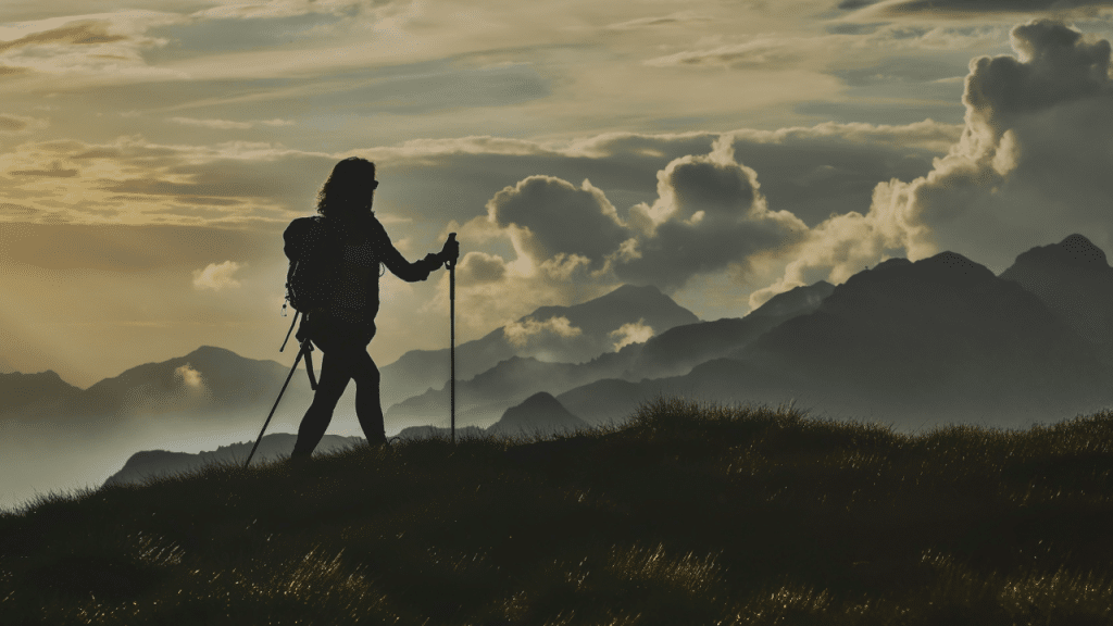 A woman on a hike by herself