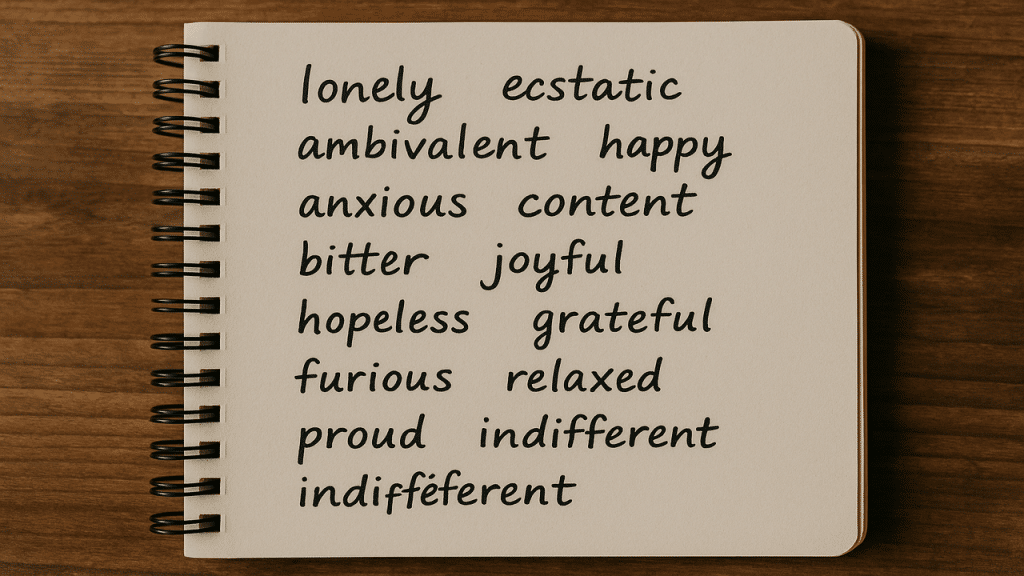 A notebook with specific feelings in it