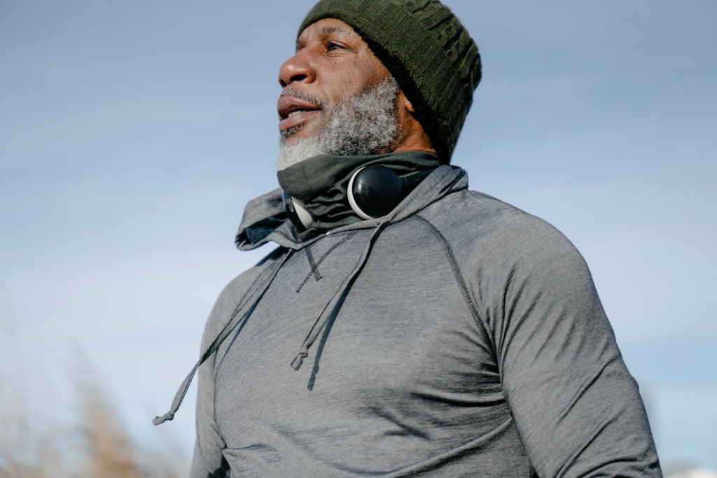 A man in a gray hoodie
