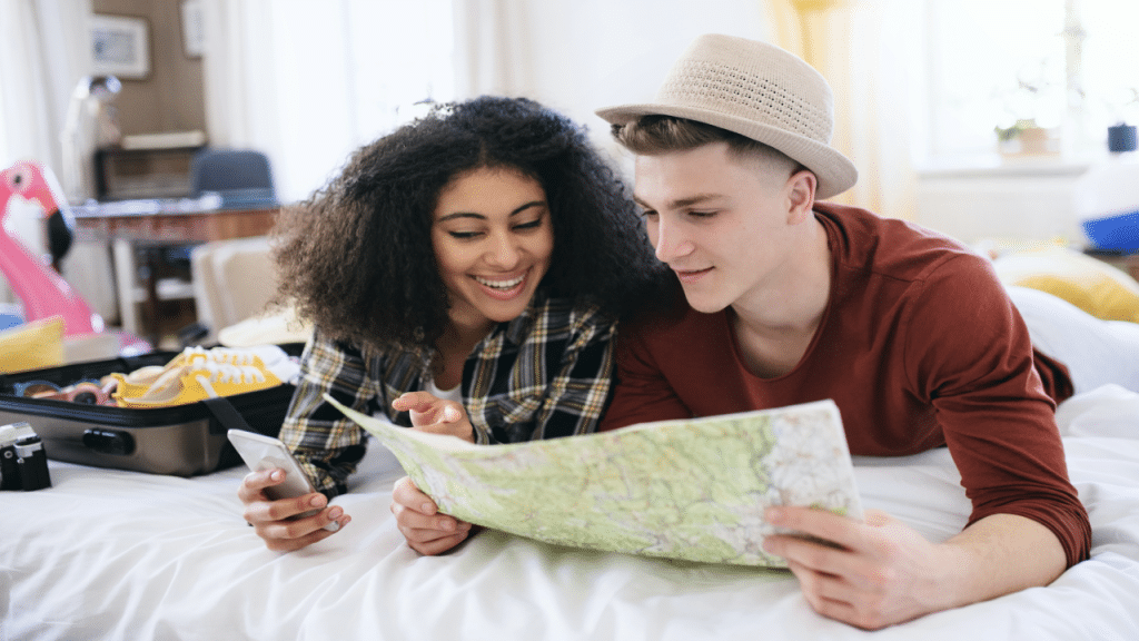 A couple making travel plans