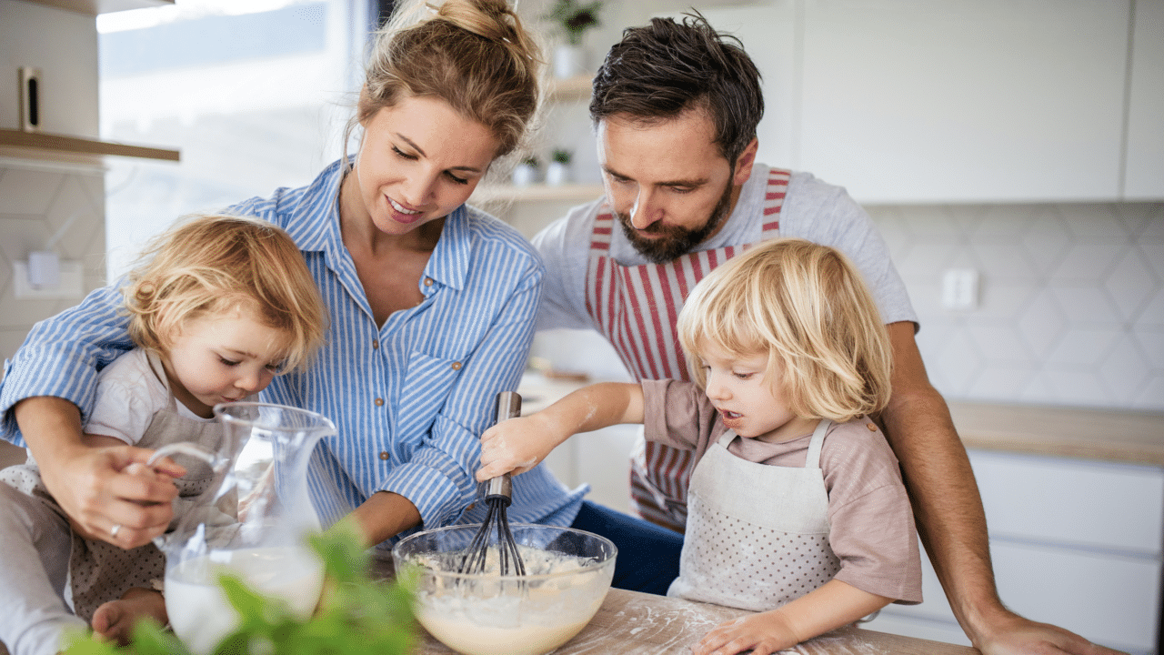 Parents baking with their kids 