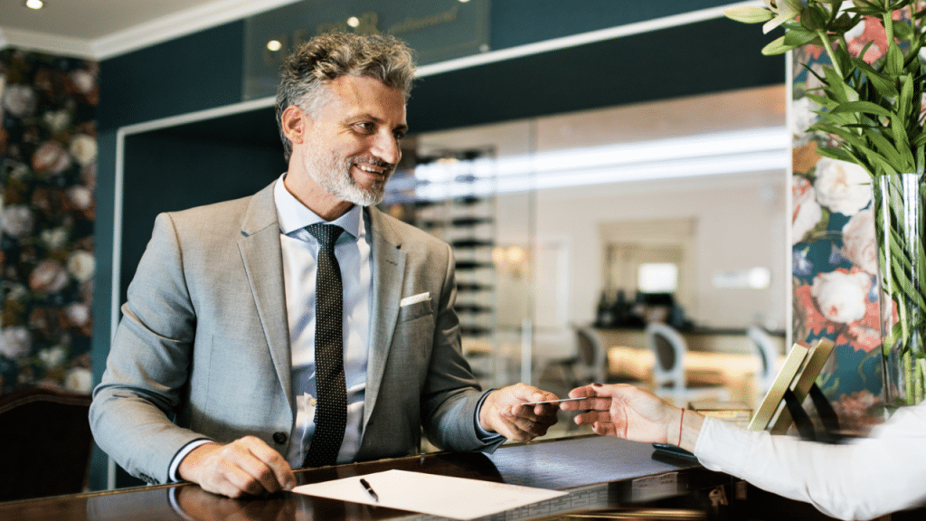 A man at a hotel reception