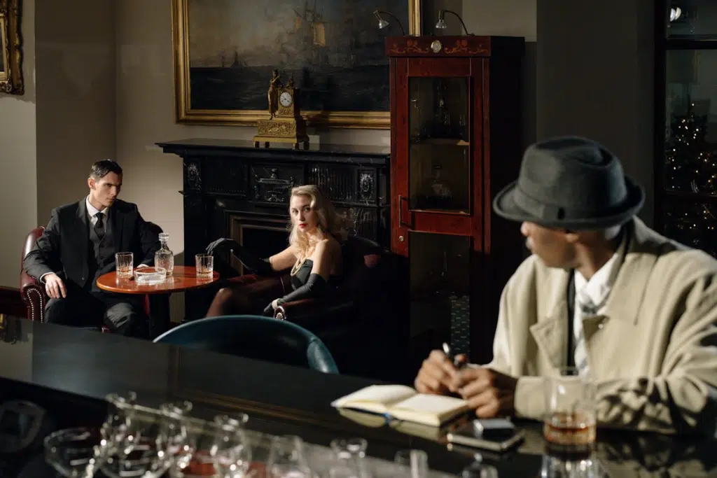 A man is looking at a woman at the bar