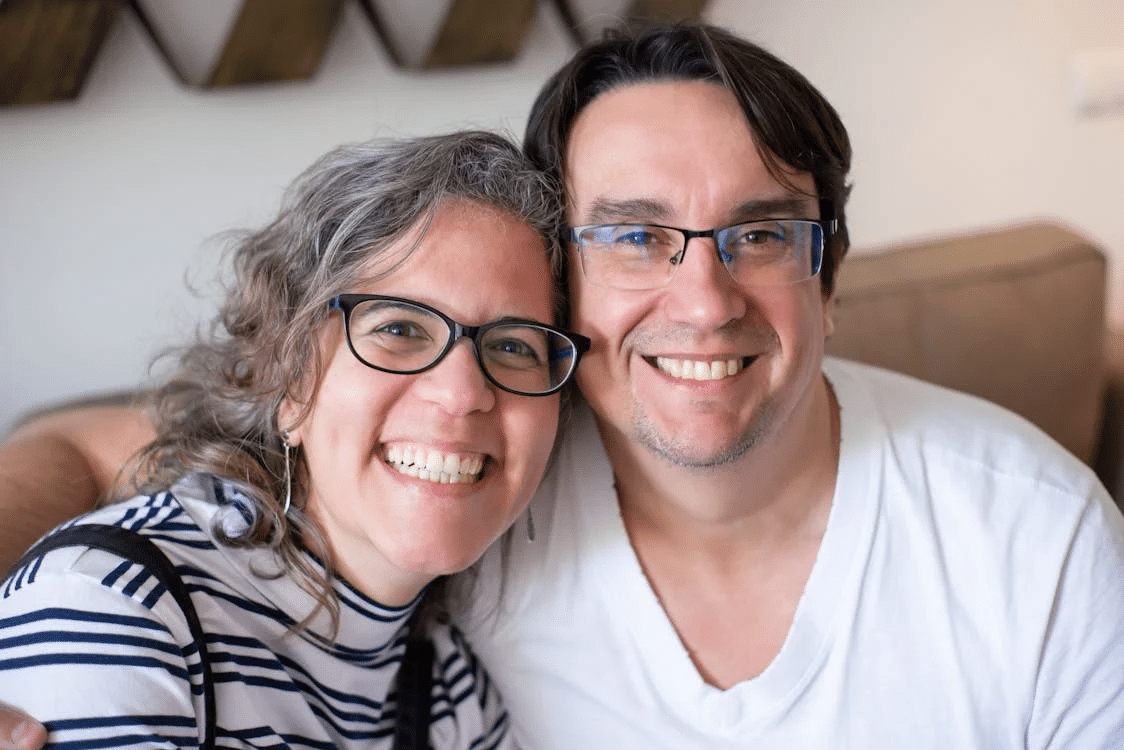 A couple smiling together