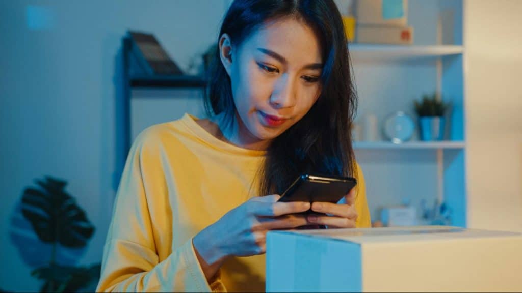 A woman using a phone