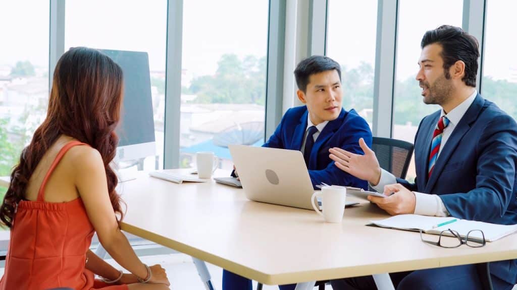 A woman giving a job interview