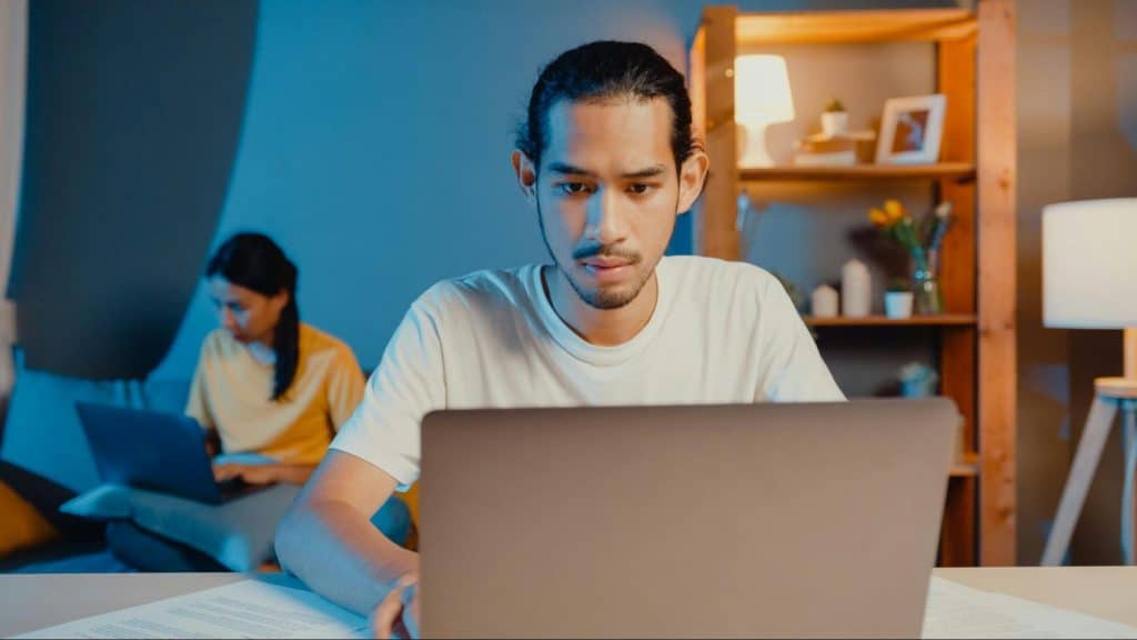 A man and woman working together
