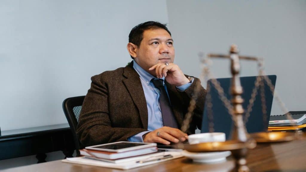 A judge working in an office