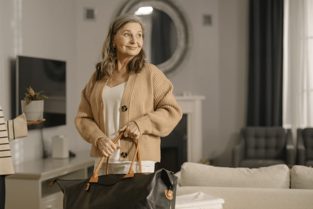 A woman holding a bag