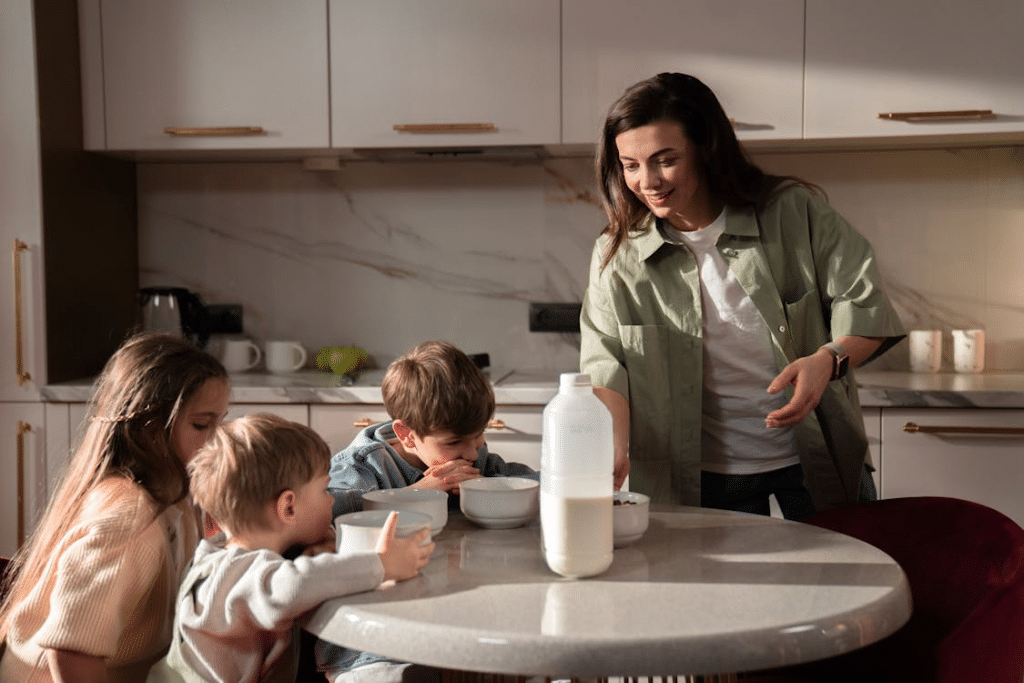 Kids having breakfast