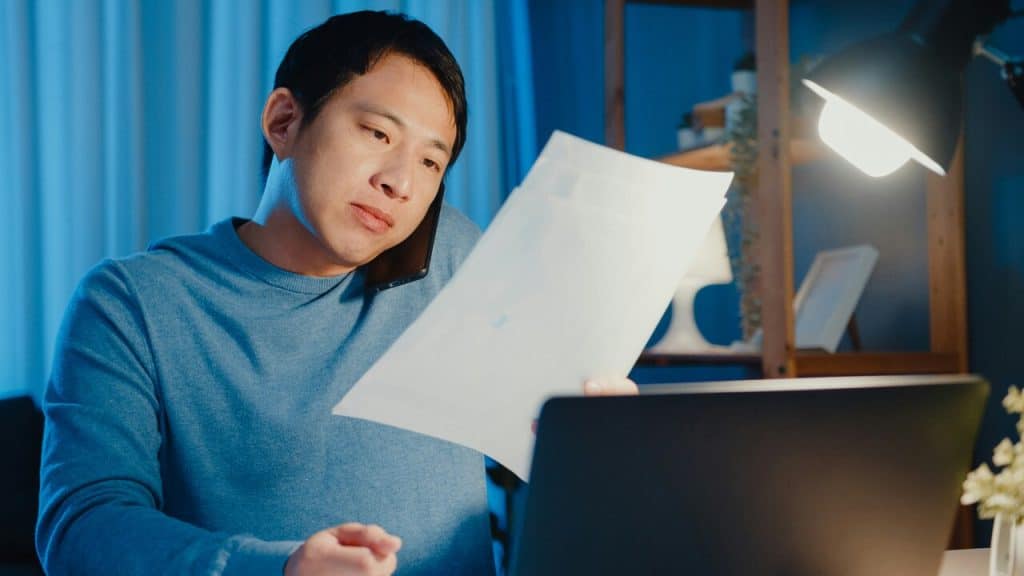 A man working until late in the evening