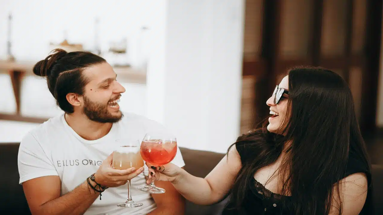 A couple laughing during their date 