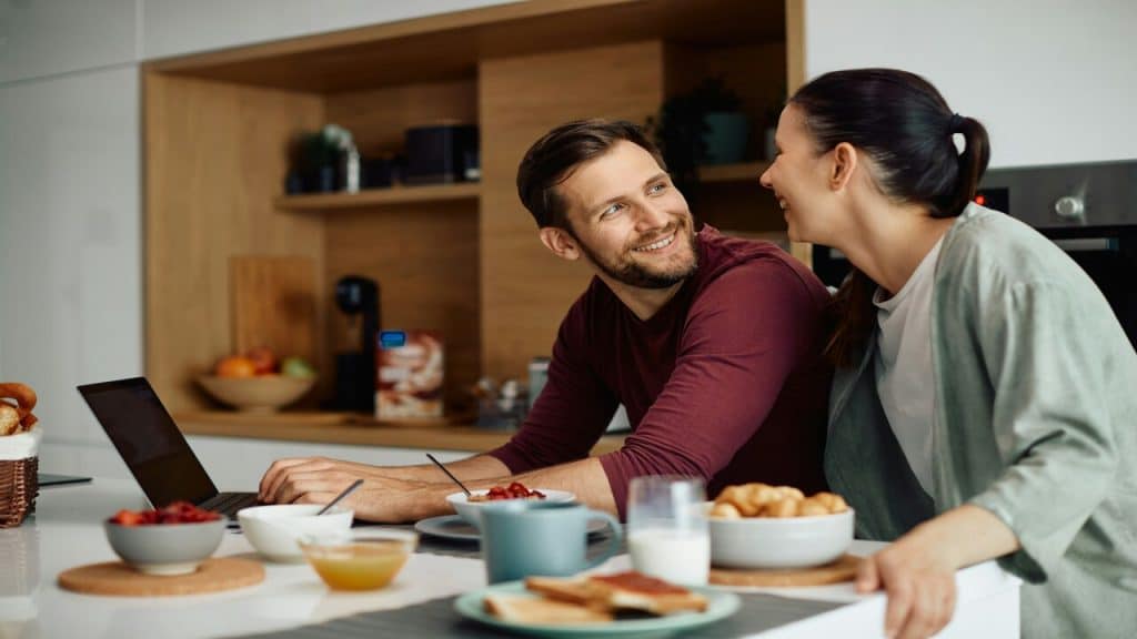 A couple having breakfast together