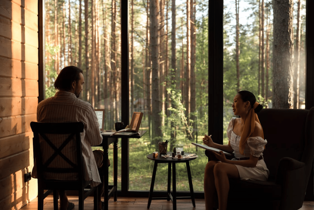A man and a woman working from home
