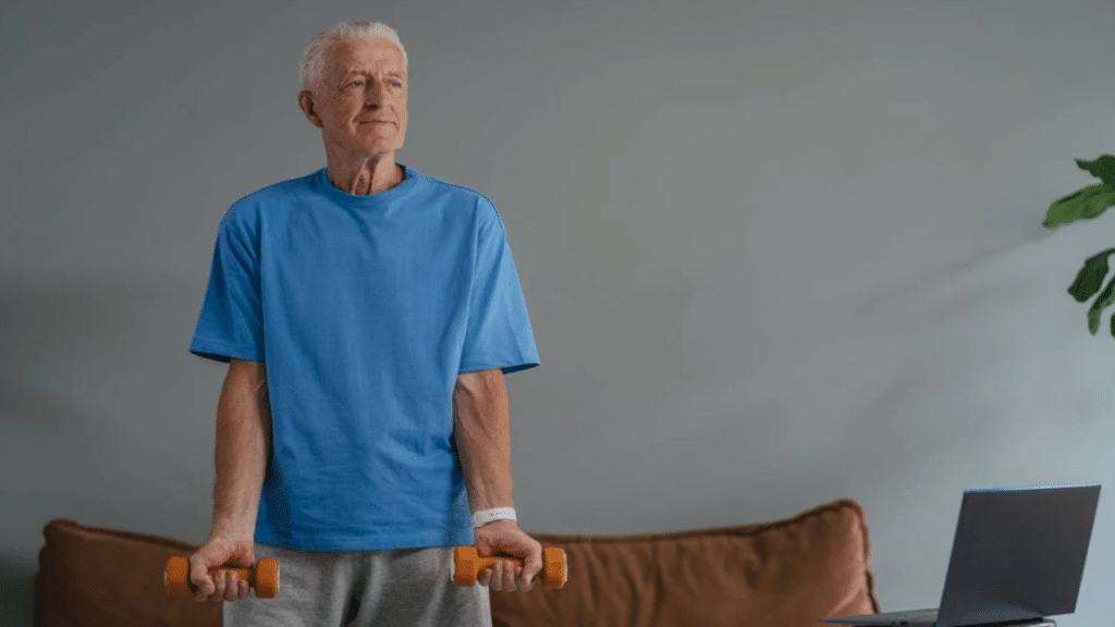A man exercising at home