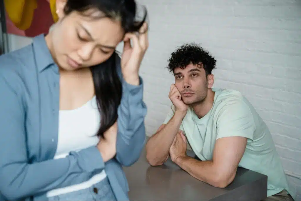 A man looking at his wife