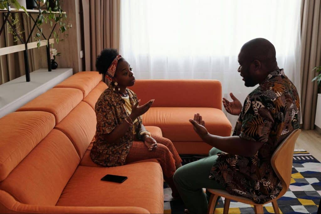 A man and woman arguing