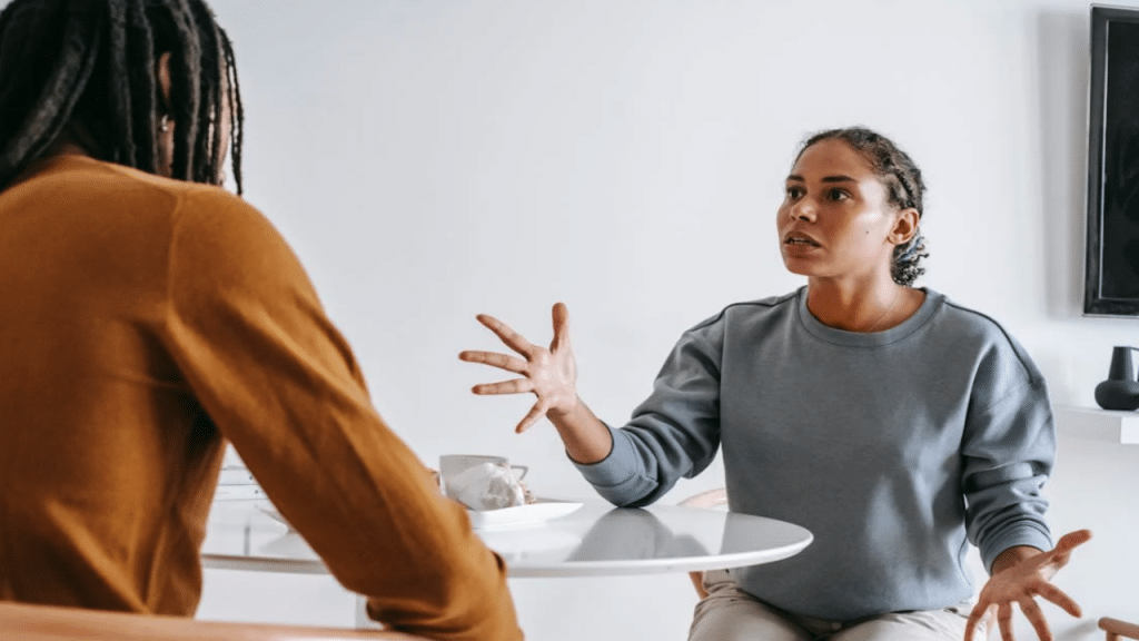 A couple having a serious talk