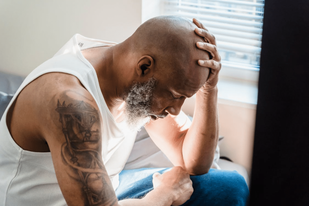 Unhappy Old Man Thinking at Home