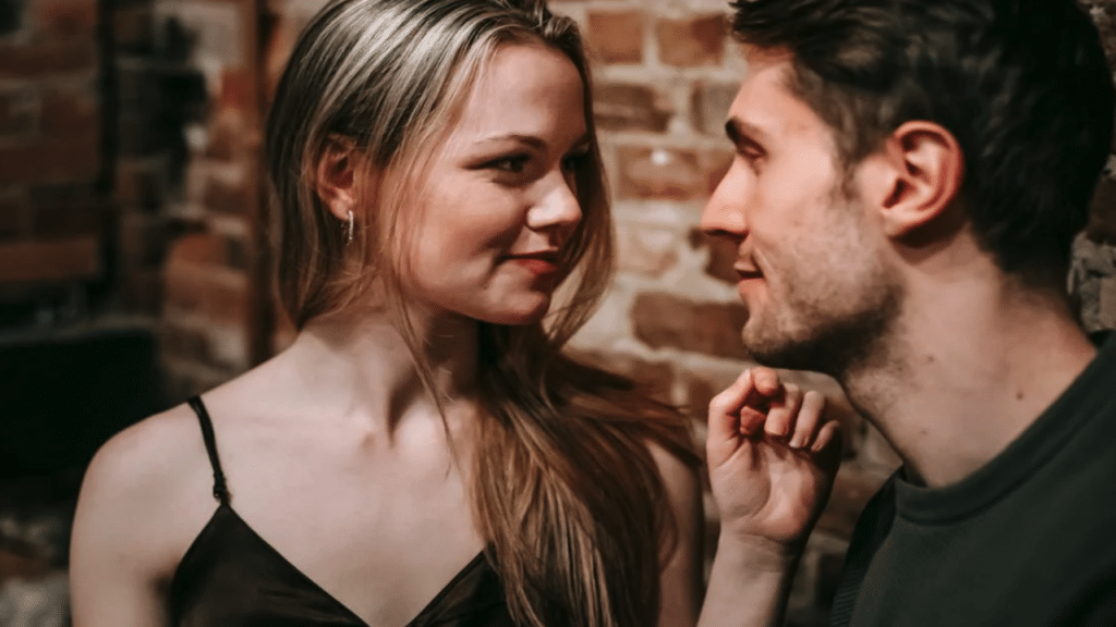 A couple flirting during their date