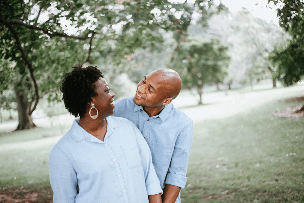 A couple looking at each other