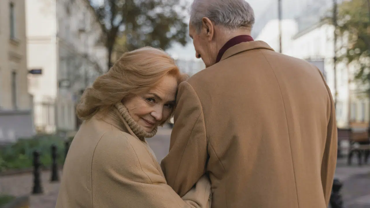 An elderly couple on a date