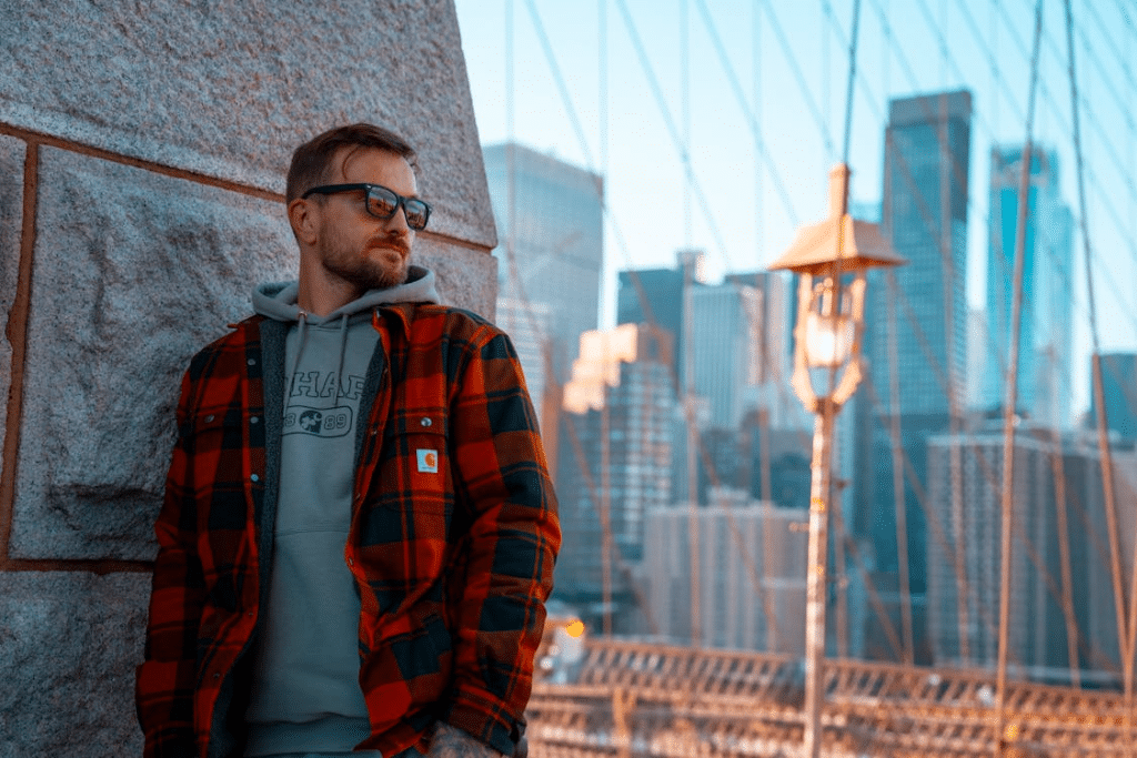 A man standing on a bridge