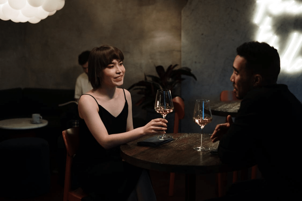 Man and woman having a date in a restaurant