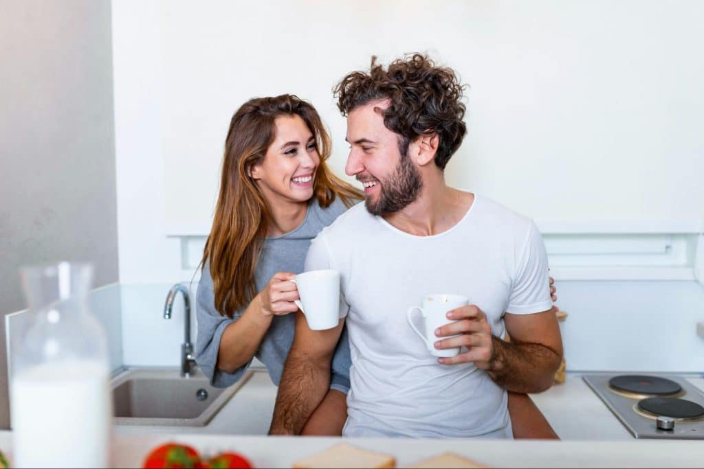 A man and woman talking