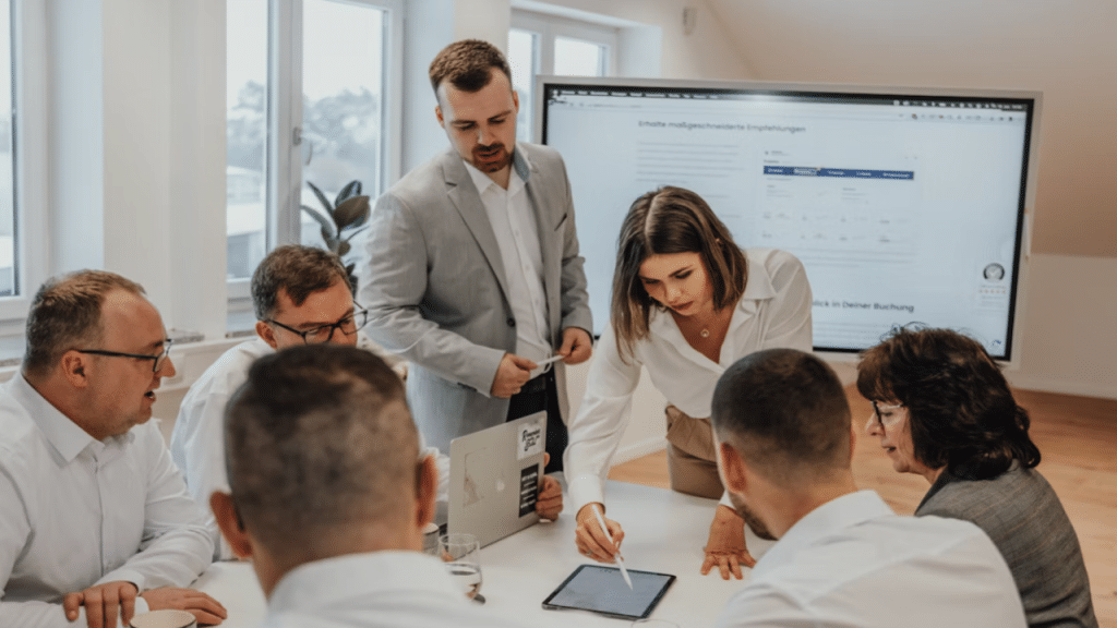 A team having a business meeting