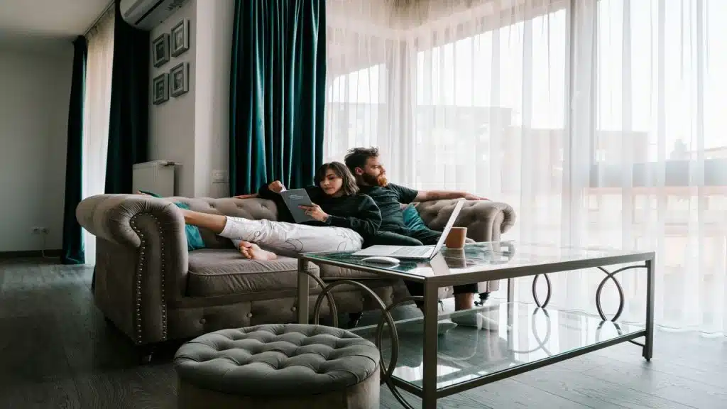 A couple relaxing at home together