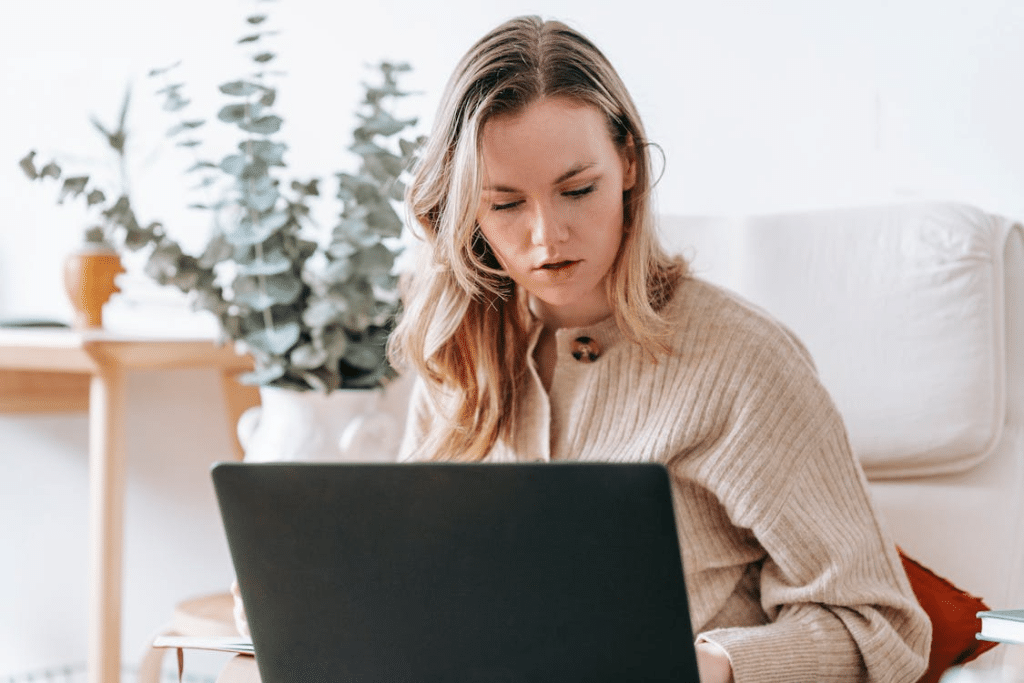 A woman using a laptop