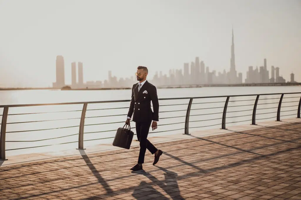 A man walking on the pavement