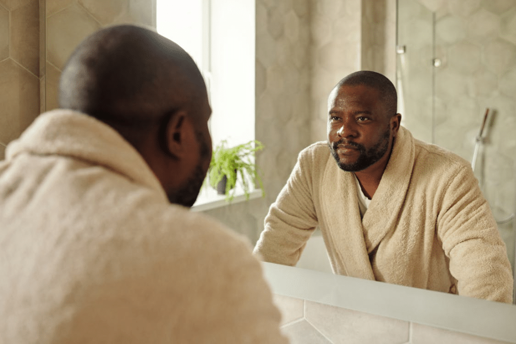 A man wearing a bathrobe