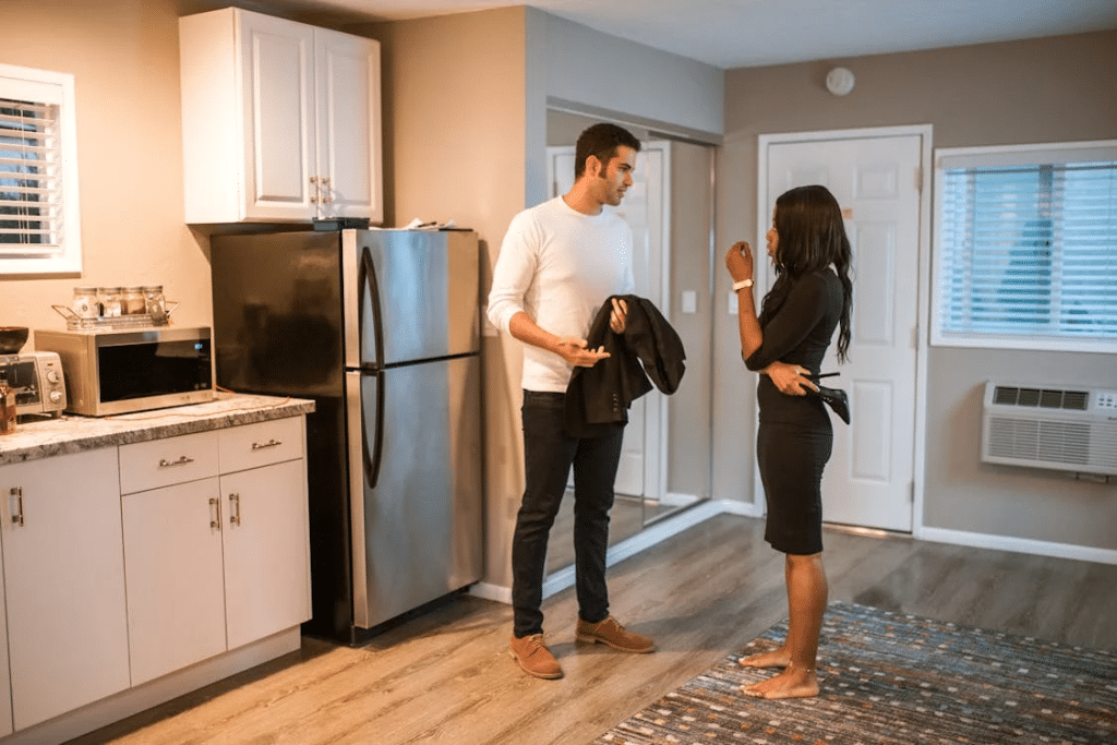 A man and woman in a kitchen