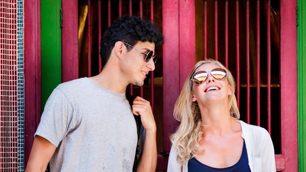 A couple laughing and enjoying.