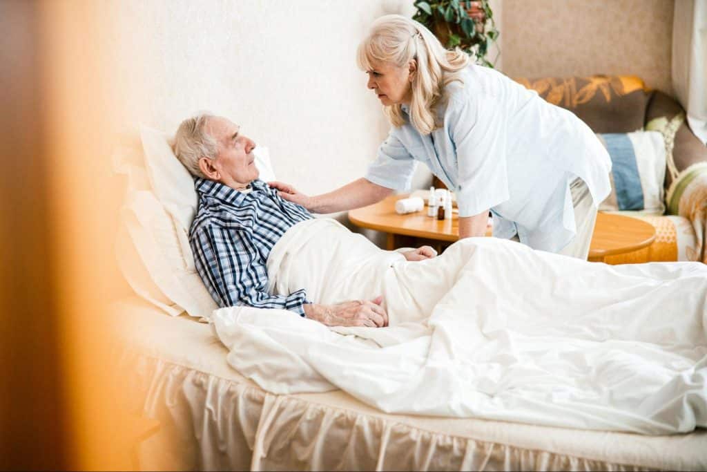 A man and woman talking