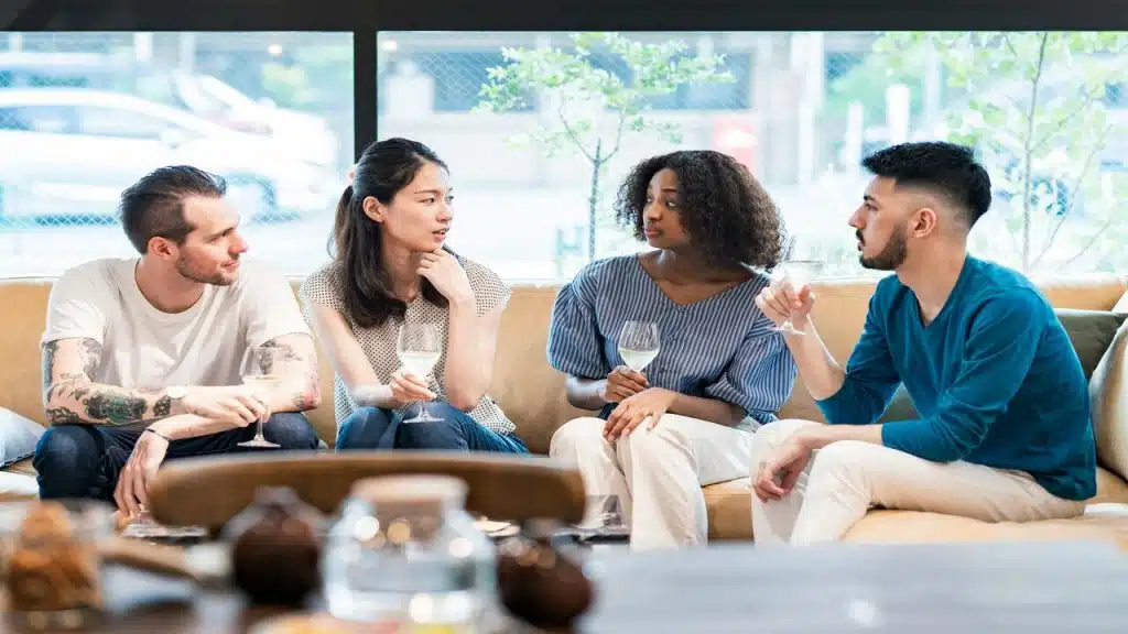 Friends having wine together