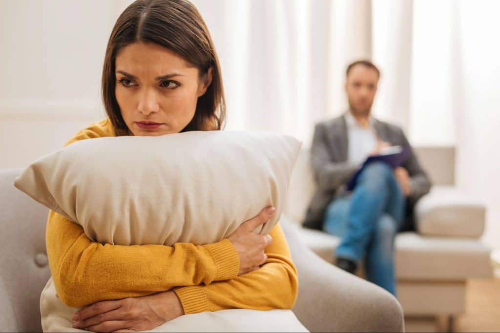A woman sulking