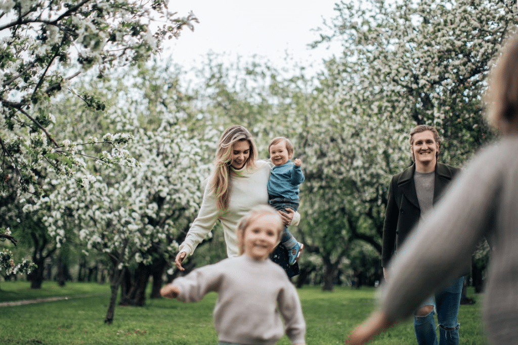 A happy family in the park