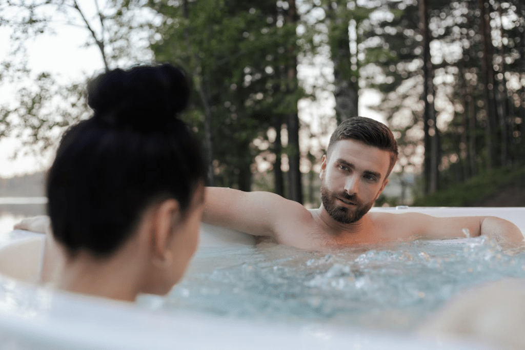 Topless Man and a Woman in a Jacuzzi