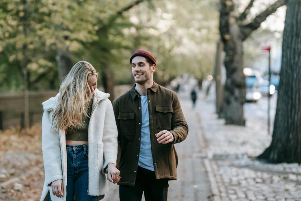 A man and woman walking