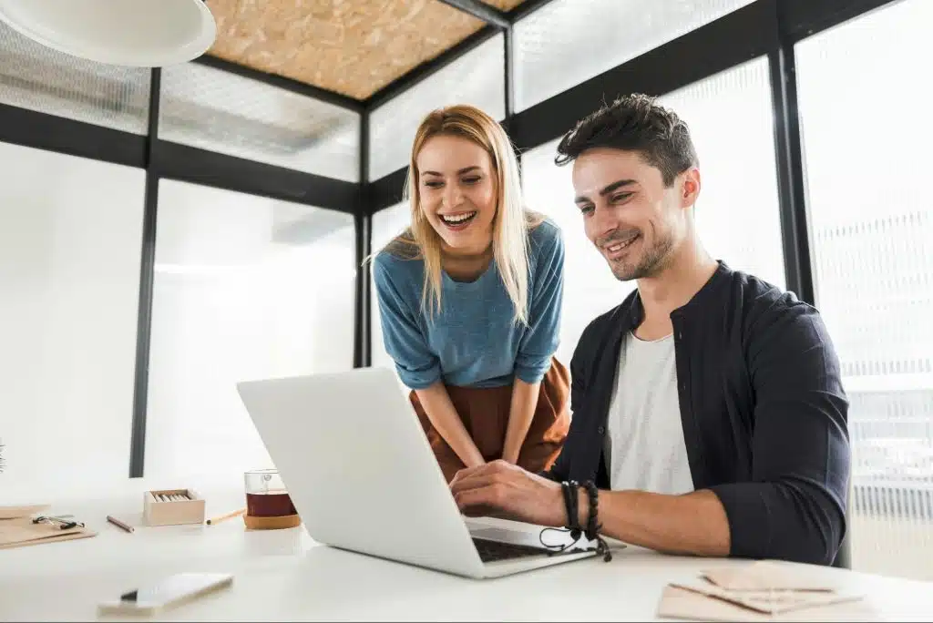 A man and woman at work