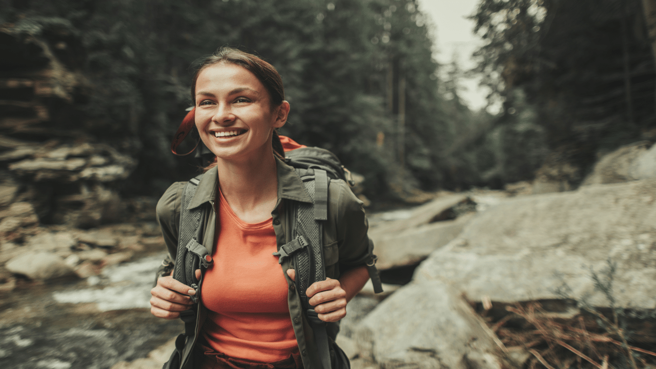 A woman hiking by herself 