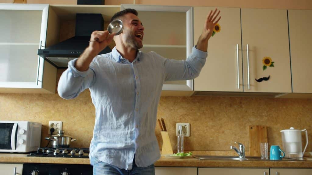 A man looking happy at home