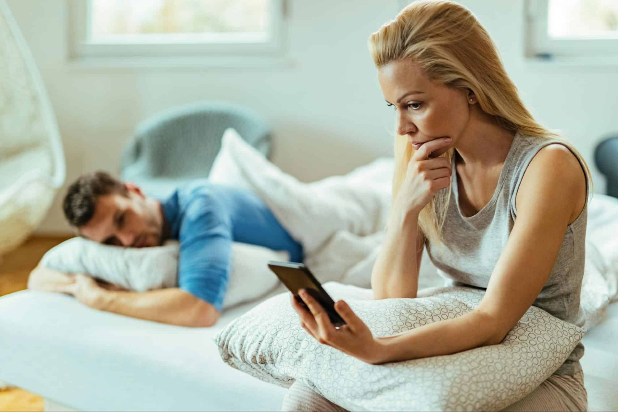 A man looking at the woman