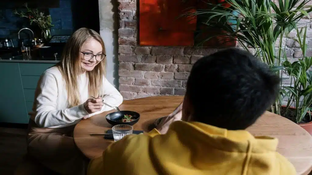 A couple enjoying a meal together