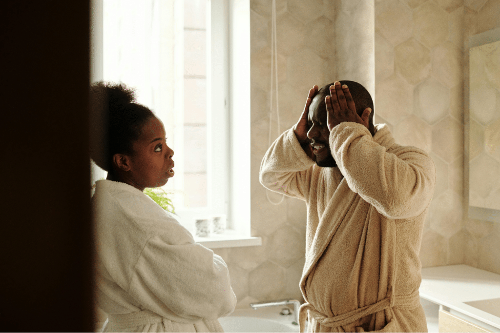 Couple in Robes Arguing