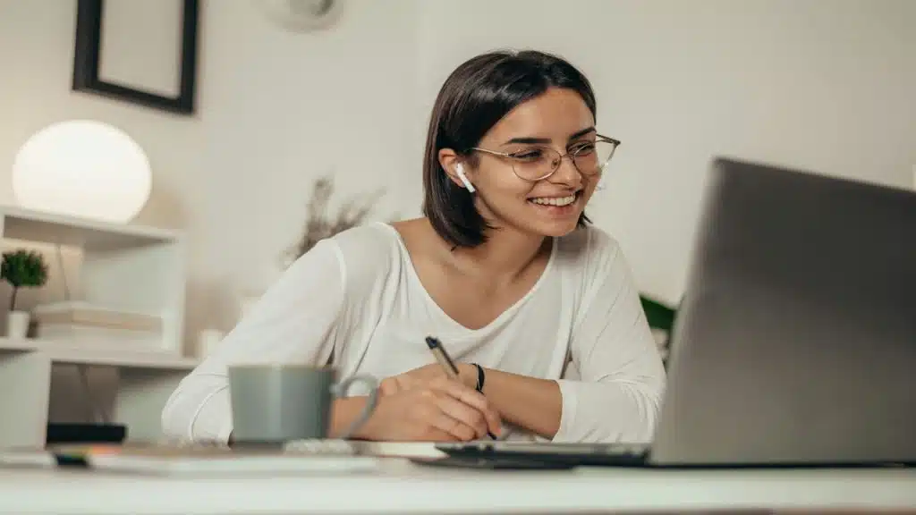 A woman working from home